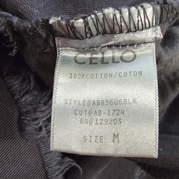 Cello Black Distressed Denim Overall Dress Size Medium Fringe Frayed Hem - Picture 12 of 13